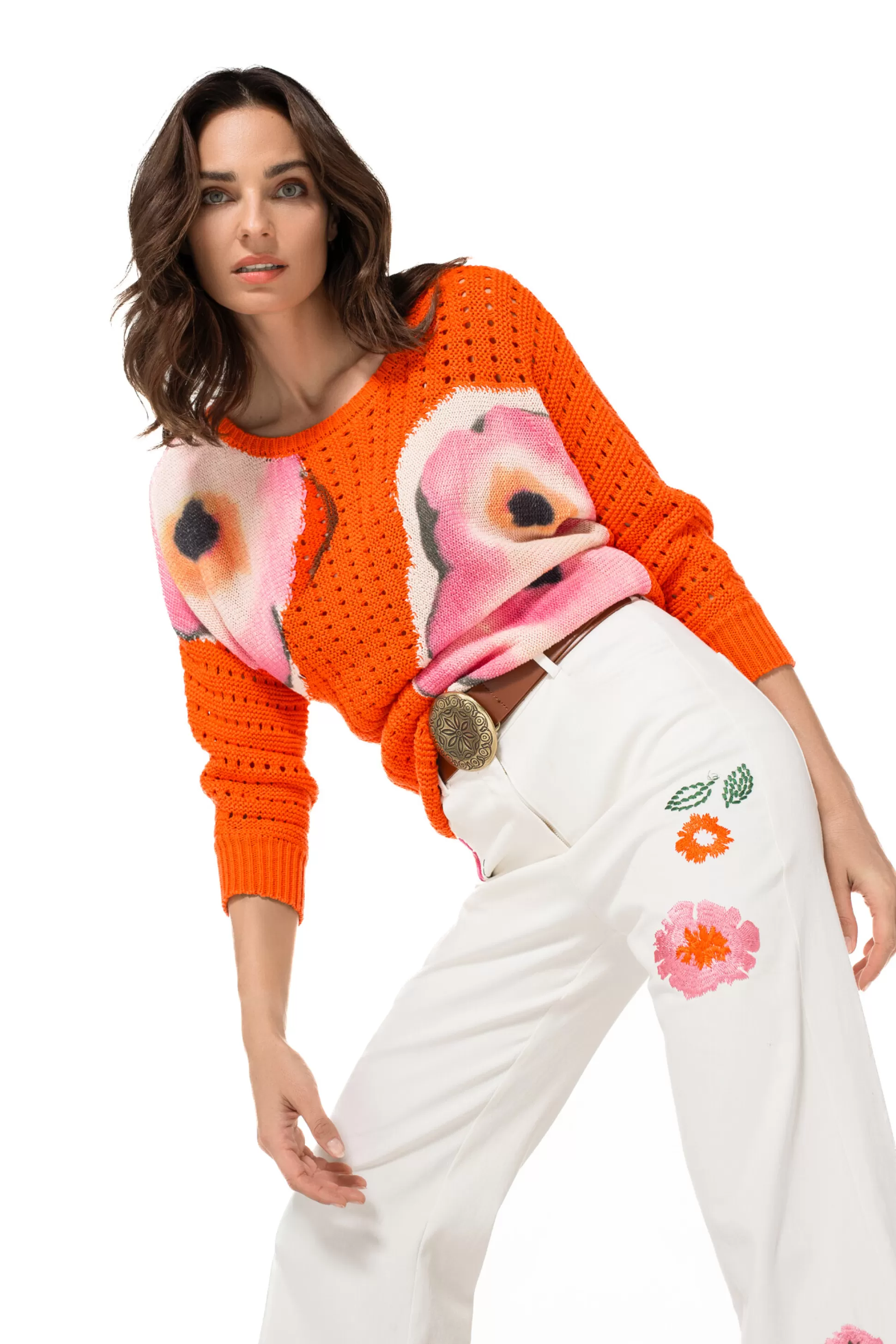 Clearance 1509-69 / Comfortabele Jeans Met Broderie, Flared Leg, Normal Waist Vrouwen Broeken