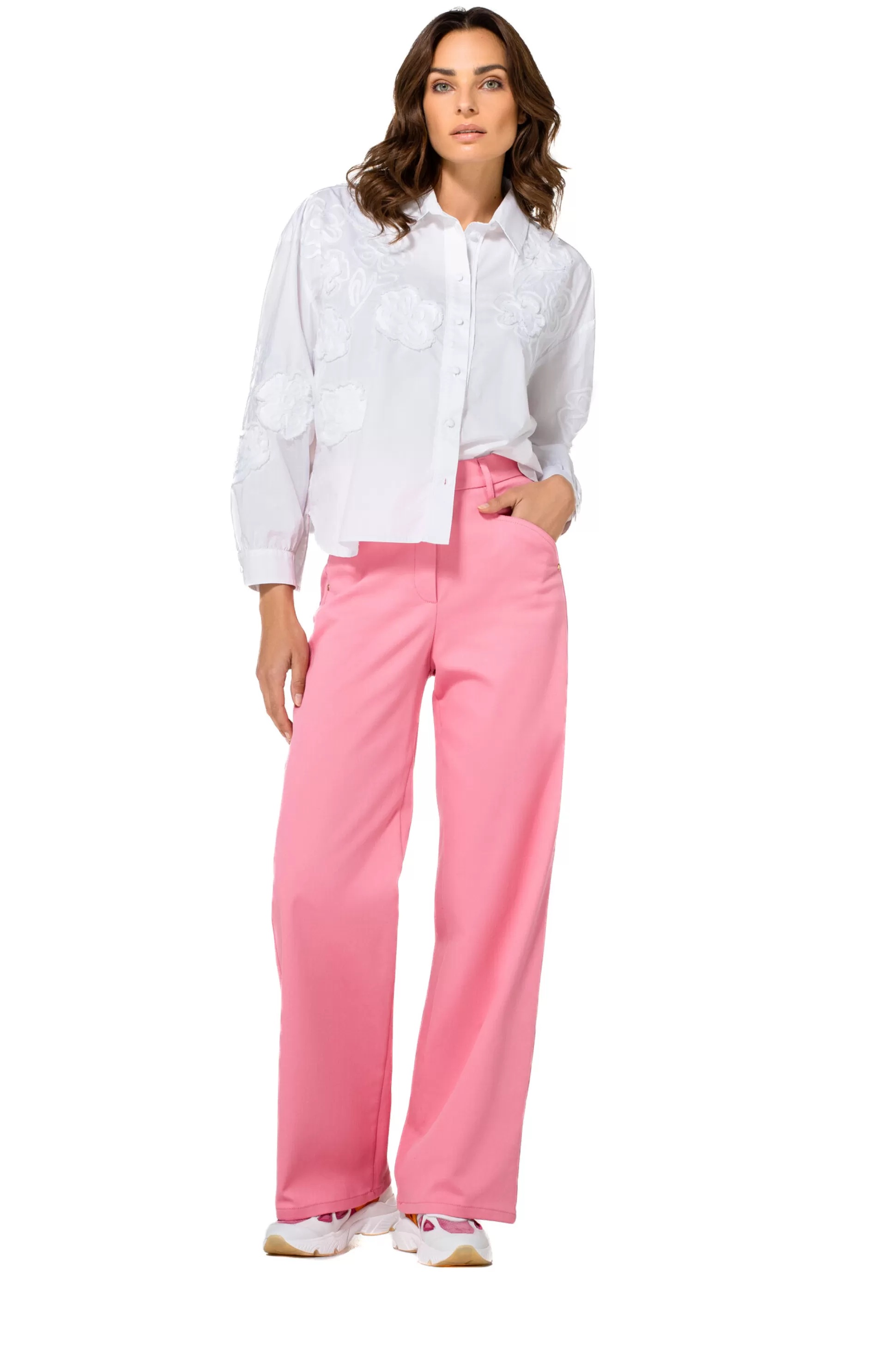 Outlet 1579-71 / Comfortabele Broek In Katoen, Wijd Been, Normal Waist Vrouwen Broeken