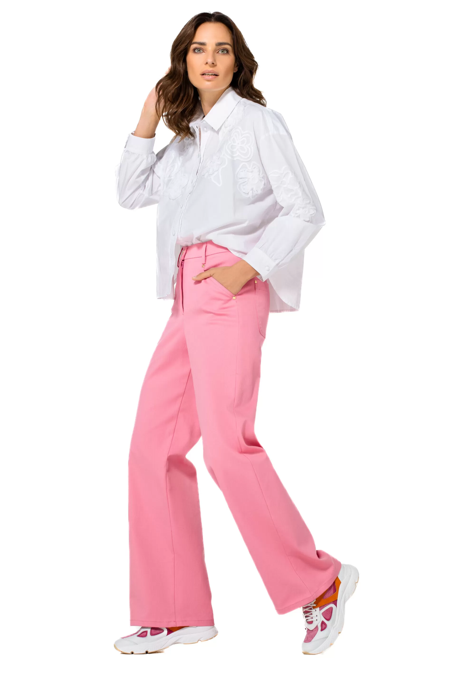Outlet 1579-71 / Comfortabele Broek In Katoen, Wijd Been, Normal Waist Vrouwen Broeken