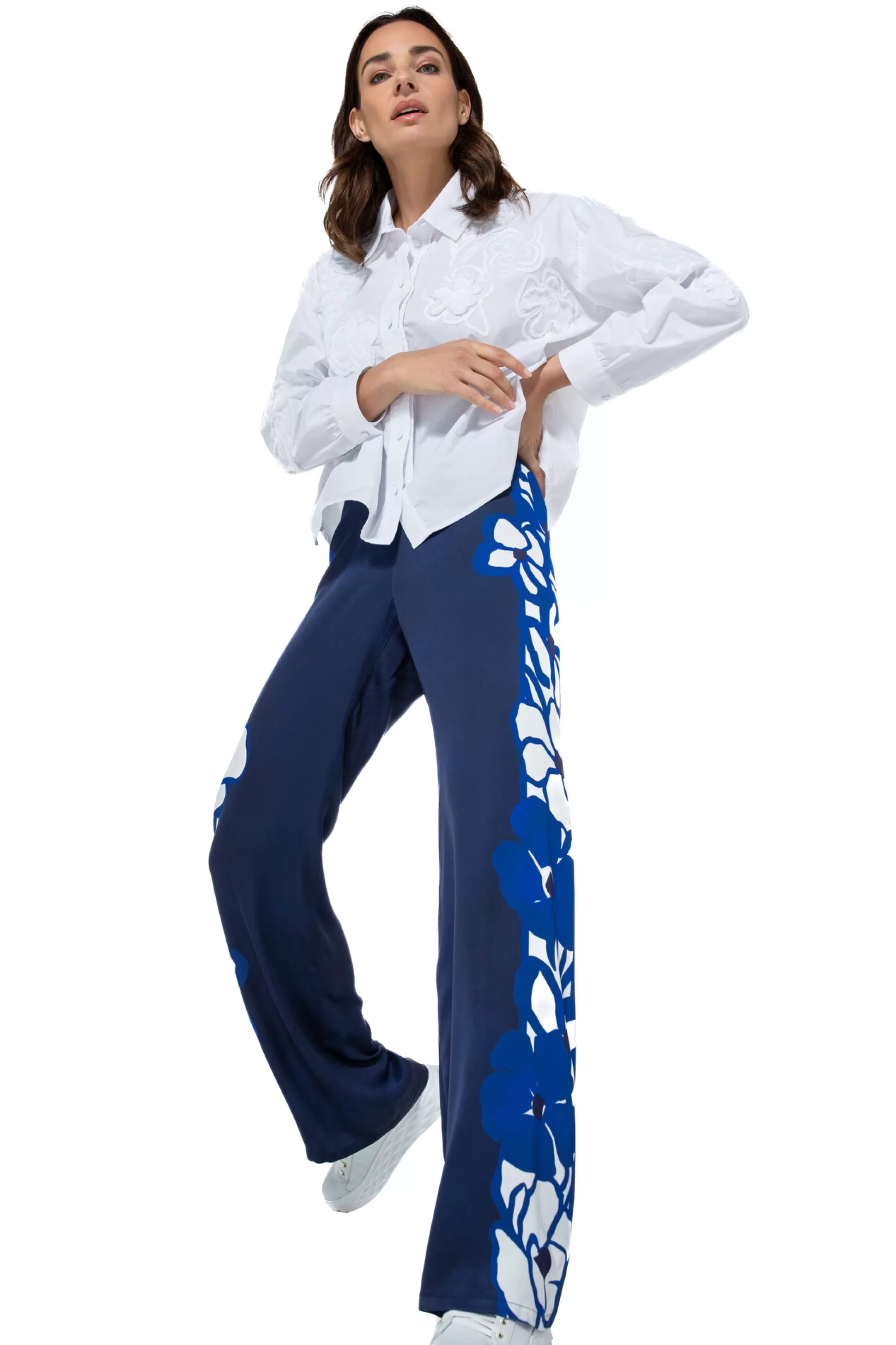 Best Sale 1608-90 / Korte Oversized Katoenen Bloes Met Broderie Vrouwen Tops